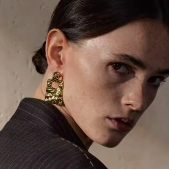 Women's Earrings, Gold Earrings, Hammered Earrings, Statement Earrings, Jewelry - Picture 2 of 2